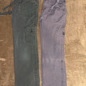 Y2K Faded Glory Cargo Pants Girls 8 Roll up Green Grunge Skater Floral Hiking